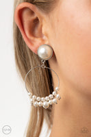 Seize Your Moment - White Clip-On Earrings