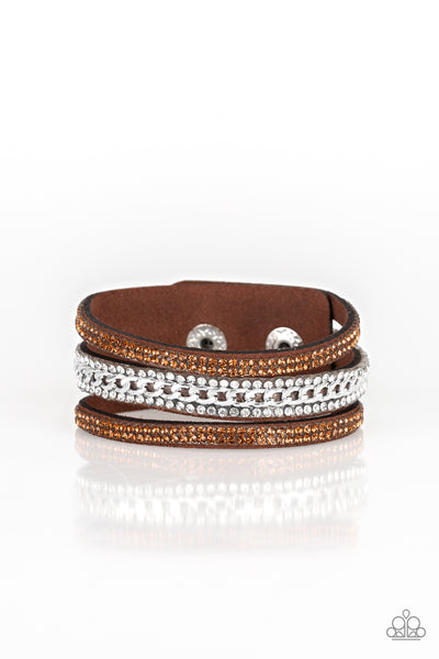 Rollin In Rhinestones - Brown Wrap Bracelet